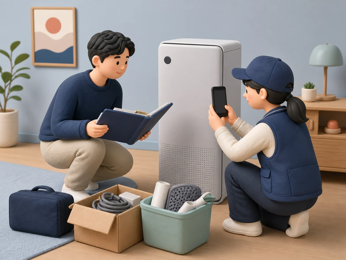 렌탈 계약서와 반납 제품 상태를 함께 확인하는 클레이 장면