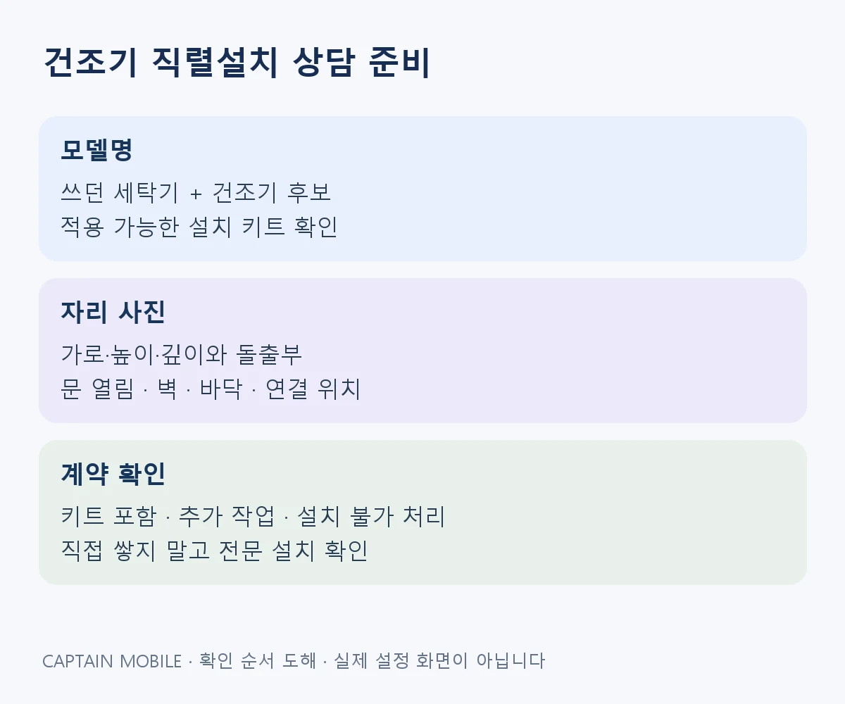 건조기 직렬설치 상담 준비